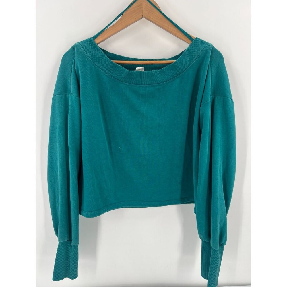 Daily Practice by Anthropologie Women Size Medium Teal Blue Boatneck Pullover